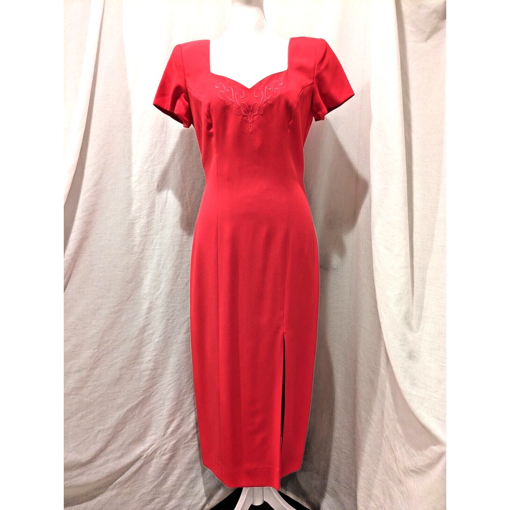 Womens Vintage Liz Claiborne Dresses Embroidered Open Back X-Strap Sz 4 Leg Slit